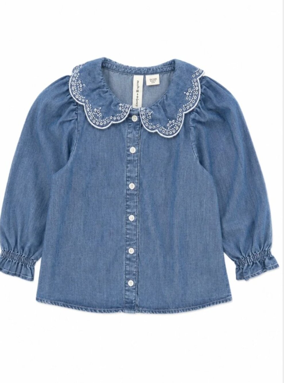NWT Janie and Jack Girls Chambray Embroidered Collar Blouse Size 4